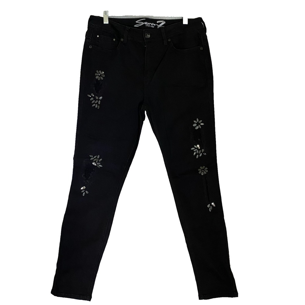 Seven 7 Est. 1964 Black Embellished‎ Women's Stretch Jeans Size 12 Skinny NWOT
